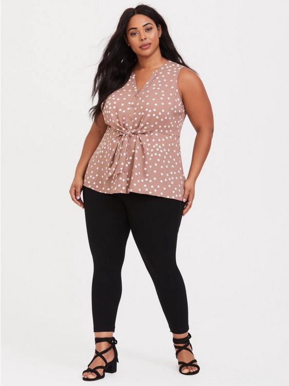Torrid Peplum Georgette Button-Front Tie-Front Blouse Brown and Cream Size 1X - Picture 3 of 12